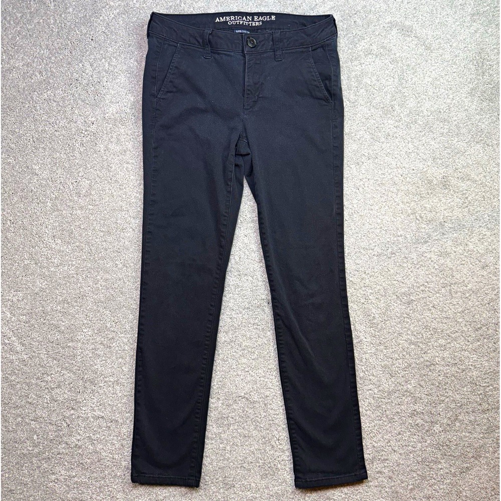 American Eagle Outfitters AEO Twill Skinny Pants Black Super Stretch Size 4 Reg